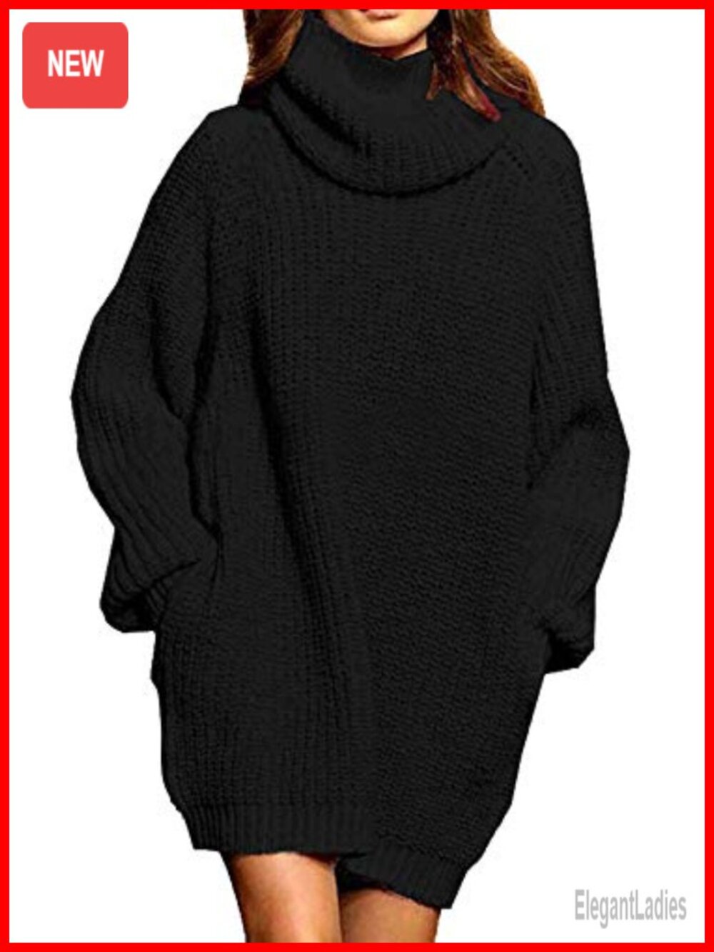 Oversized Turtleneck Chunky Knit Sweater Dress Pullover Side Pockets Mini